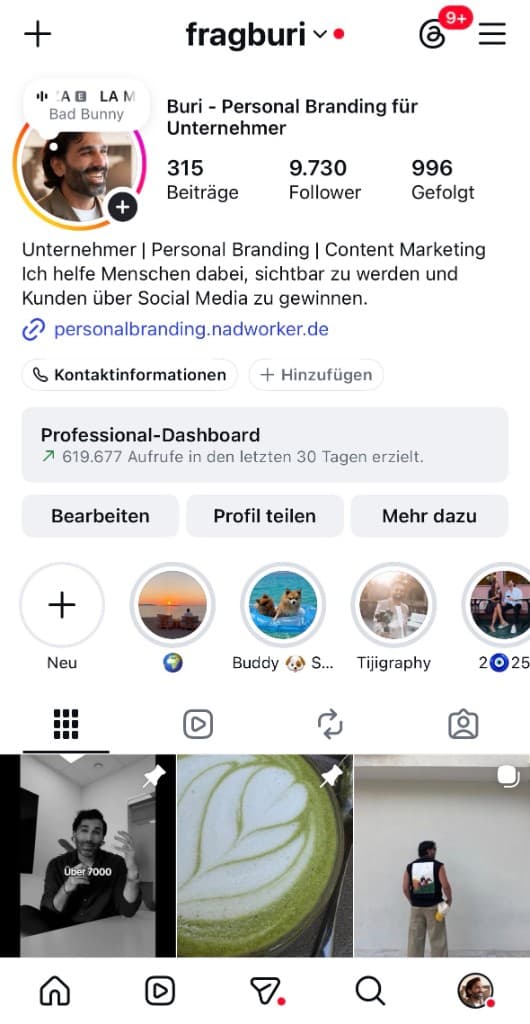 Instagram-Profil fragburi: 9.730 Follower, 619.677 Aufrufe in 30 Tagen